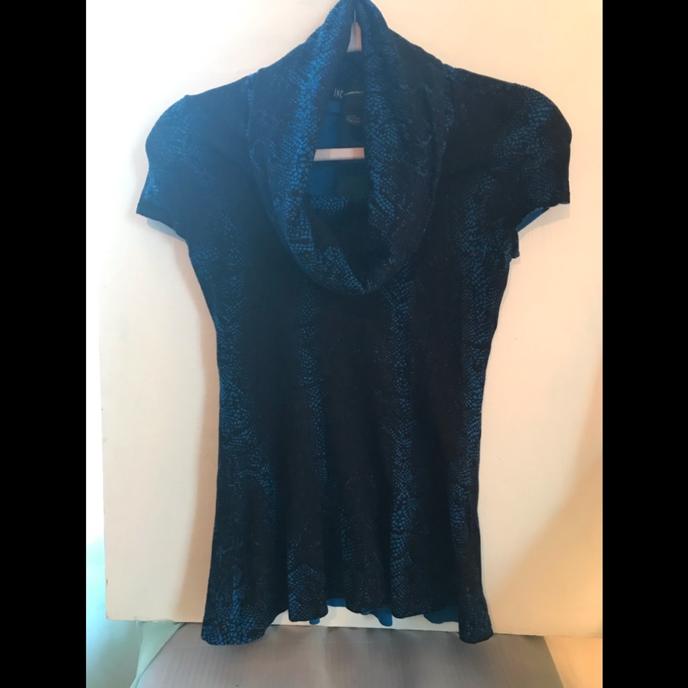 INC Blue and Black Snakeskin Cowl neck Sweater.